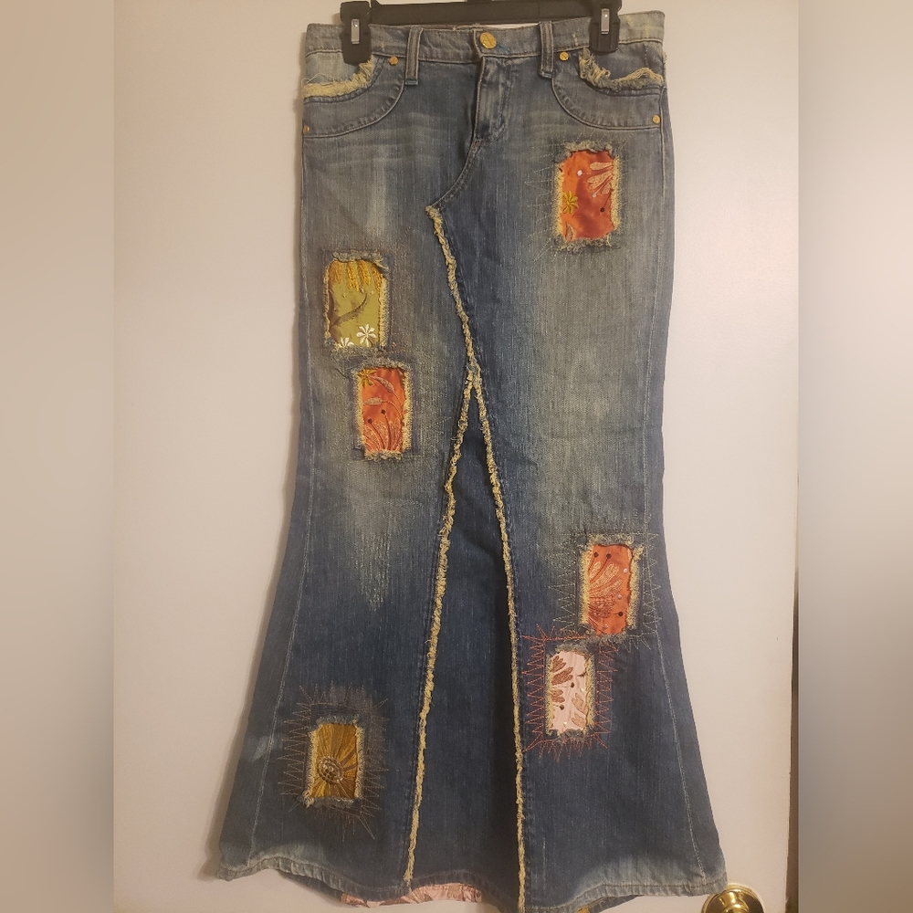 Flared denim skirt